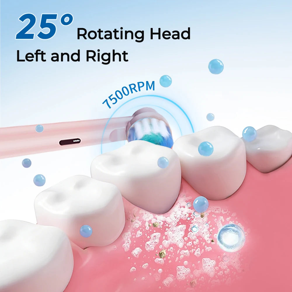  5 Modes Timer Electric Toothbrush Children Cartoon Smart Round Head Rotating Oral Teeth Cleaning Tool with Replacement Heads