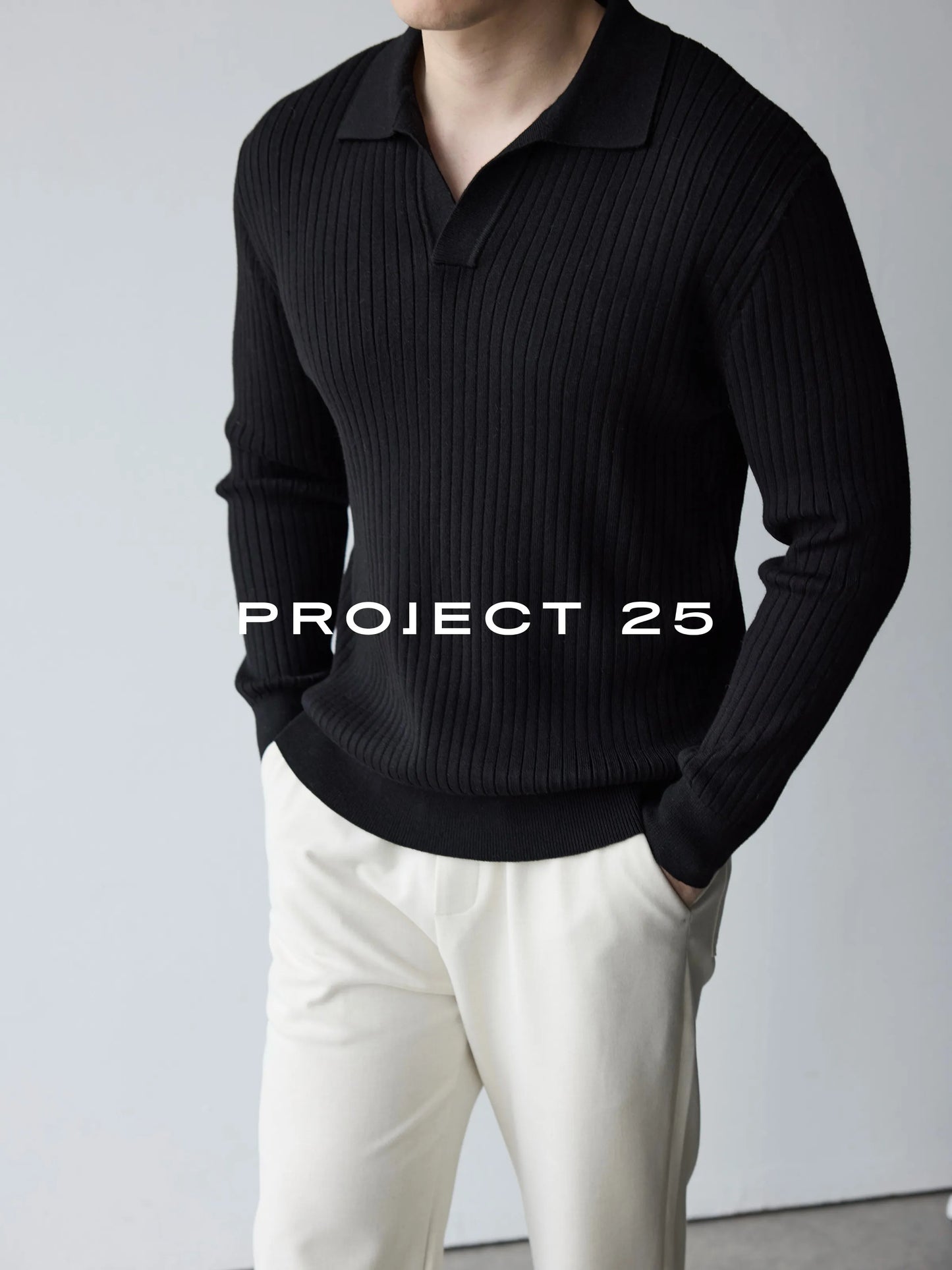 PROJECT 25 45s Wool Blend Seagull Collar Knitted Polo Men Old Money Business Casual Soft Warm Sweater Top Quality Hot Sale