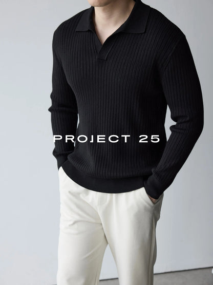 PROJECT 25 45s Wool Blend Seagull Collar Knitted Polo Men Old Money Business Casual Soft Warm Sweater Top Quality Hot Sale
