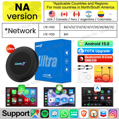 CarlinKit CarPlay Ai Box Android 15 Ultra2 SM6350 8GB+128GB Smart Android TV Box Wireless CarPlay Android Auto GPS For OEM Cars