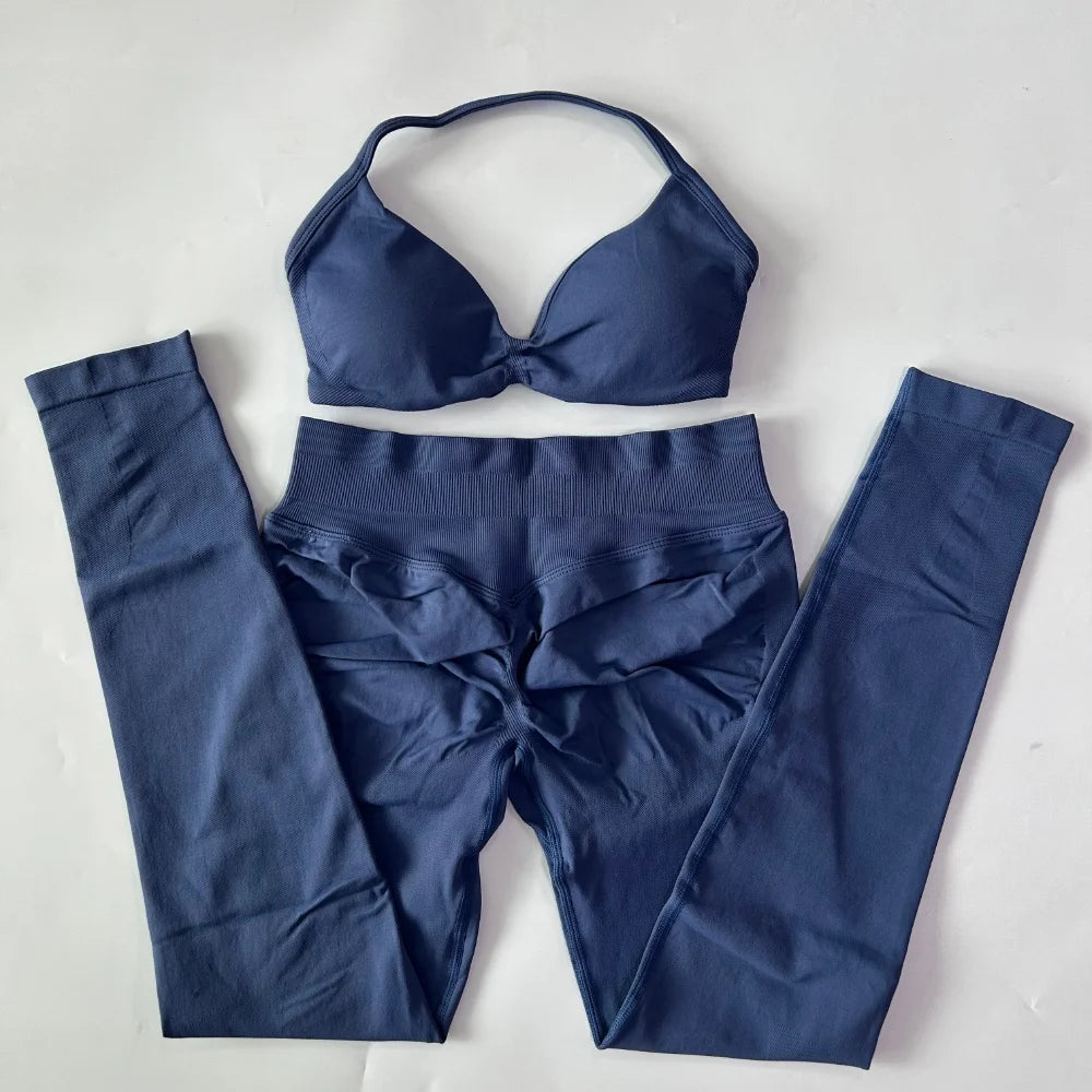 Women's 2 Piece Yoga Set High Quality Seamless Leggings And Strappy Bra Workout Gym Fitness Sportswear Resistance Training
