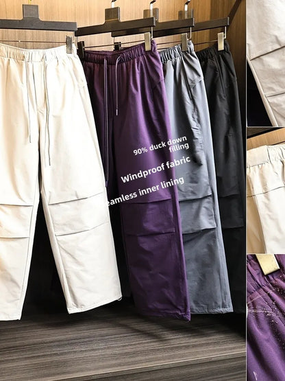 High-End Outdoor Paratrooper Pants Men's Winter Duck down Filled Waterproof Cold Resistant Straight Leg Long Trousers Fashion...