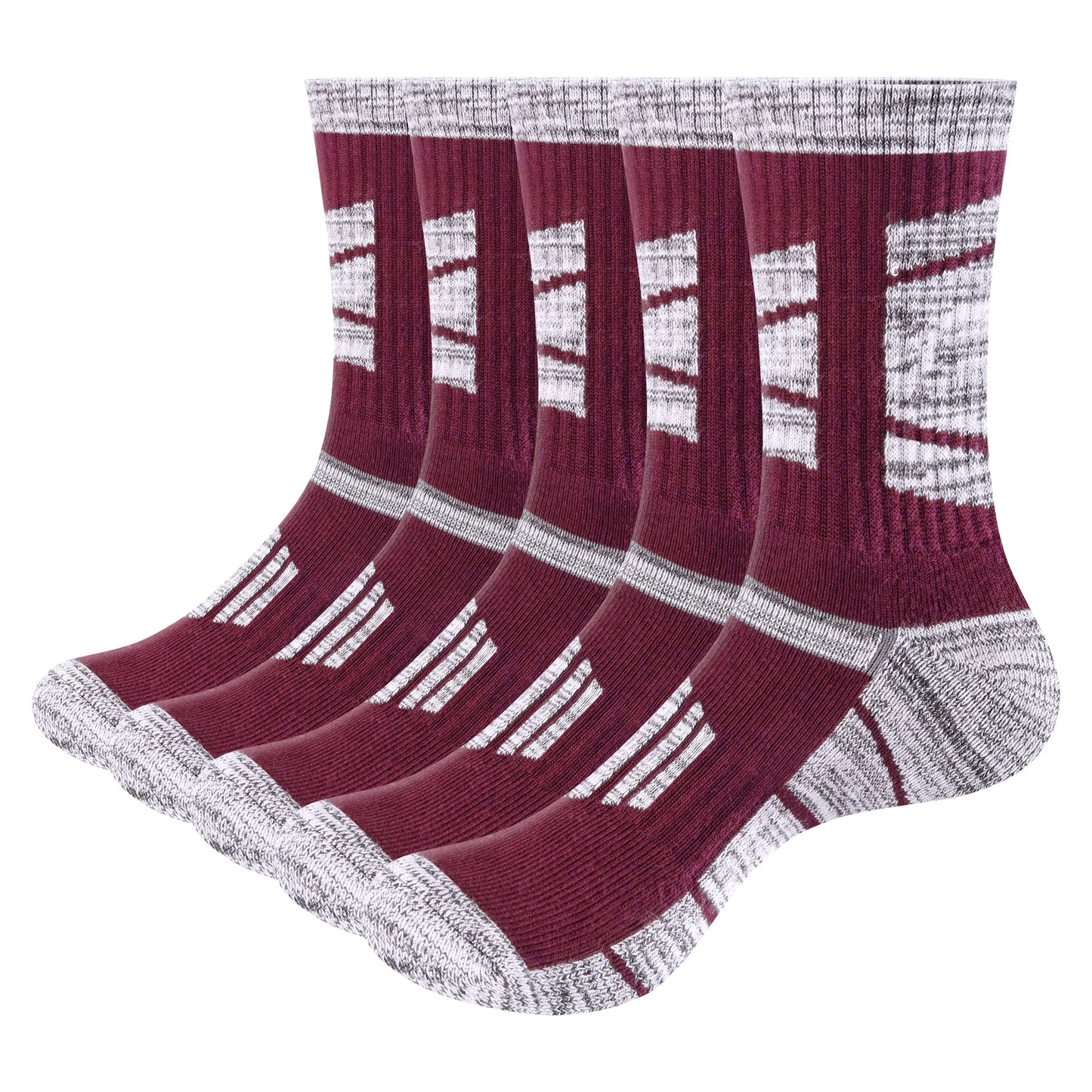 YUEDGE Men's Outdoor Recreation Hiking Socks, Moisture Wicking Cotton Padded Work Boot Socks for Men, 5 Pairs/Pack