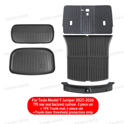 For Tesla Model Y Juniper 2025 2026 TPE Car Front Rear Trunk Mat Waterproof Wear-resistant All Weather Trunk Mats Backrest Mats