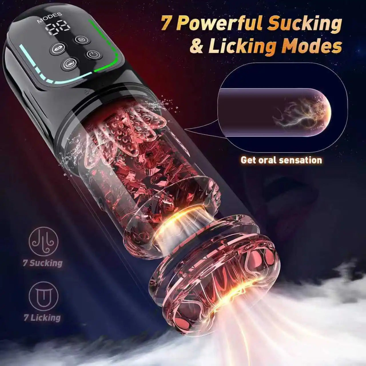 APP AI LCD Male Masturbator Penis Pump Pocket Pussy 7 Thrusting Rotation Sucking Licking Vibrator Adult Sex Toys for Men Vacuum