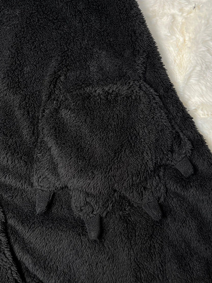 Couple's Black Coral Fleece Pajamas Thickened Fluffy Home Clothes Cartoon Pattern Unisex Long Sleeve Sleepwear for Autumn Winter