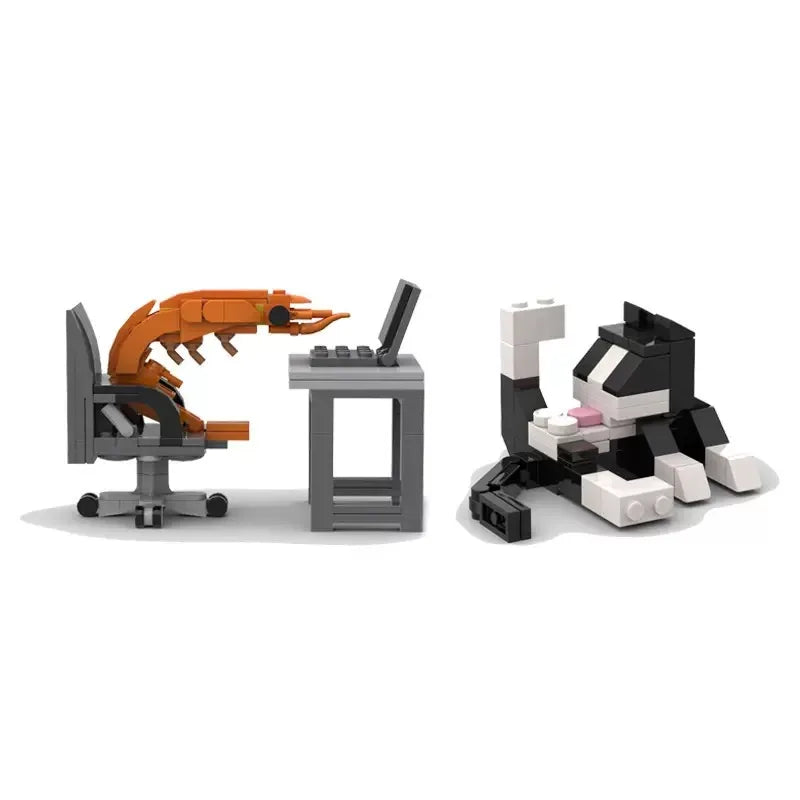 Shrimp Building Blocks Cattle Horses Hard Work Office Figurines Cream Cat Ornament Beast of Burden Model Assembly Toy for Worker