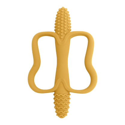One-piece silicone teething stick with handle, baby toy teether, 6 colors, easy to grip, corn-shaped teether, BPA-free.