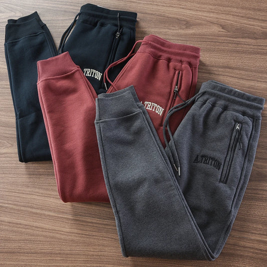 2024 Winter New American Retro Thickened Velvet Letter Printed Sweatpants Men's Simple Drawstring Sports Casual Ankle-tied Pants