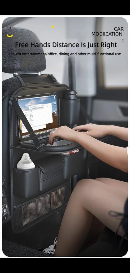 Car Seat Back Storage Bag Large Capacity Multi-Pocket Backseat Organizer Foldable Dining Table Tablet Tray Hanging Bag