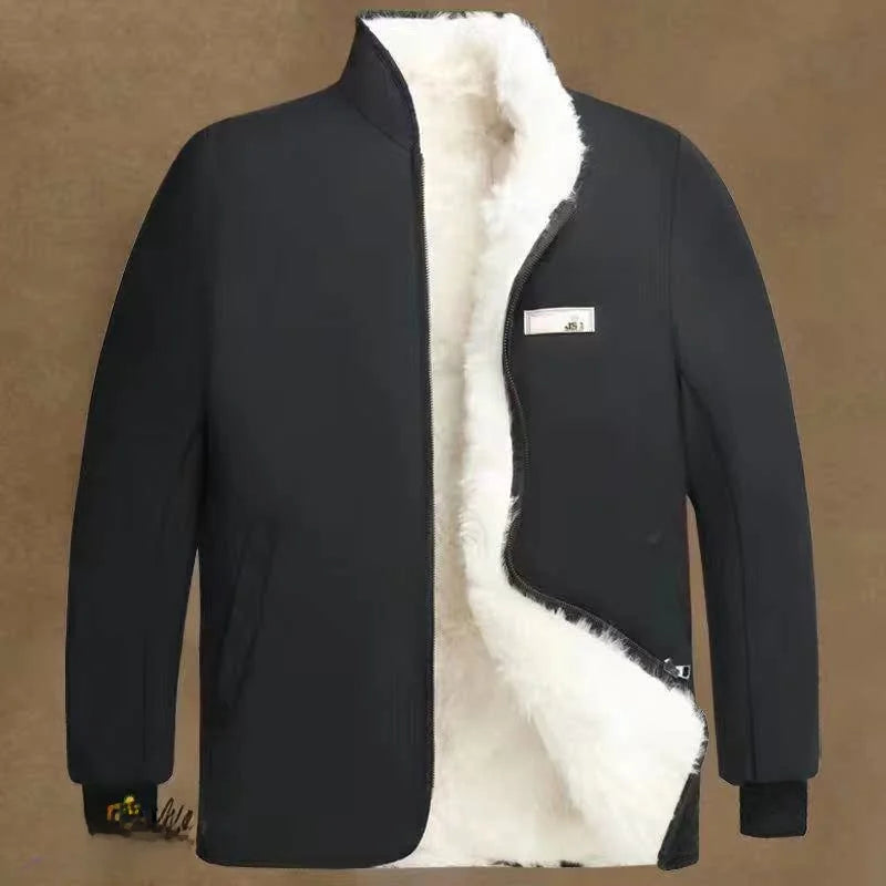 Thickened Sheepskin Leather Fur Integrated Stand Collar Warm Outerwear Coat for Men Mid-Aged And Elderly Autumn Winter Top