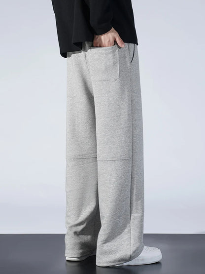 Autumn Men Sweatpants Fashion Splicing Pants Drawstring Wide Leg Neutral Straight Track Pants Cotton Loose Casual Trousers