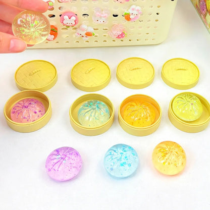 1-10Pcs Glitter Dumpling Squishy Blind Box, Maltose Slow Rebound Toy, Hidden Design Bun with Steamer, Sensory Stress Relief Gift