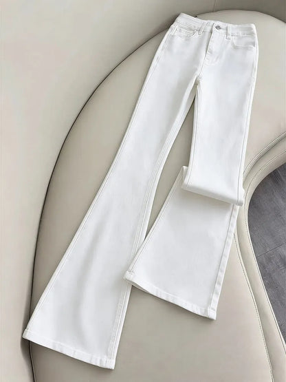 White Slim Fit Straight Leg Jeans Men's American High Street Style Micro Flared Pants Youth Casual Wear All Seasons