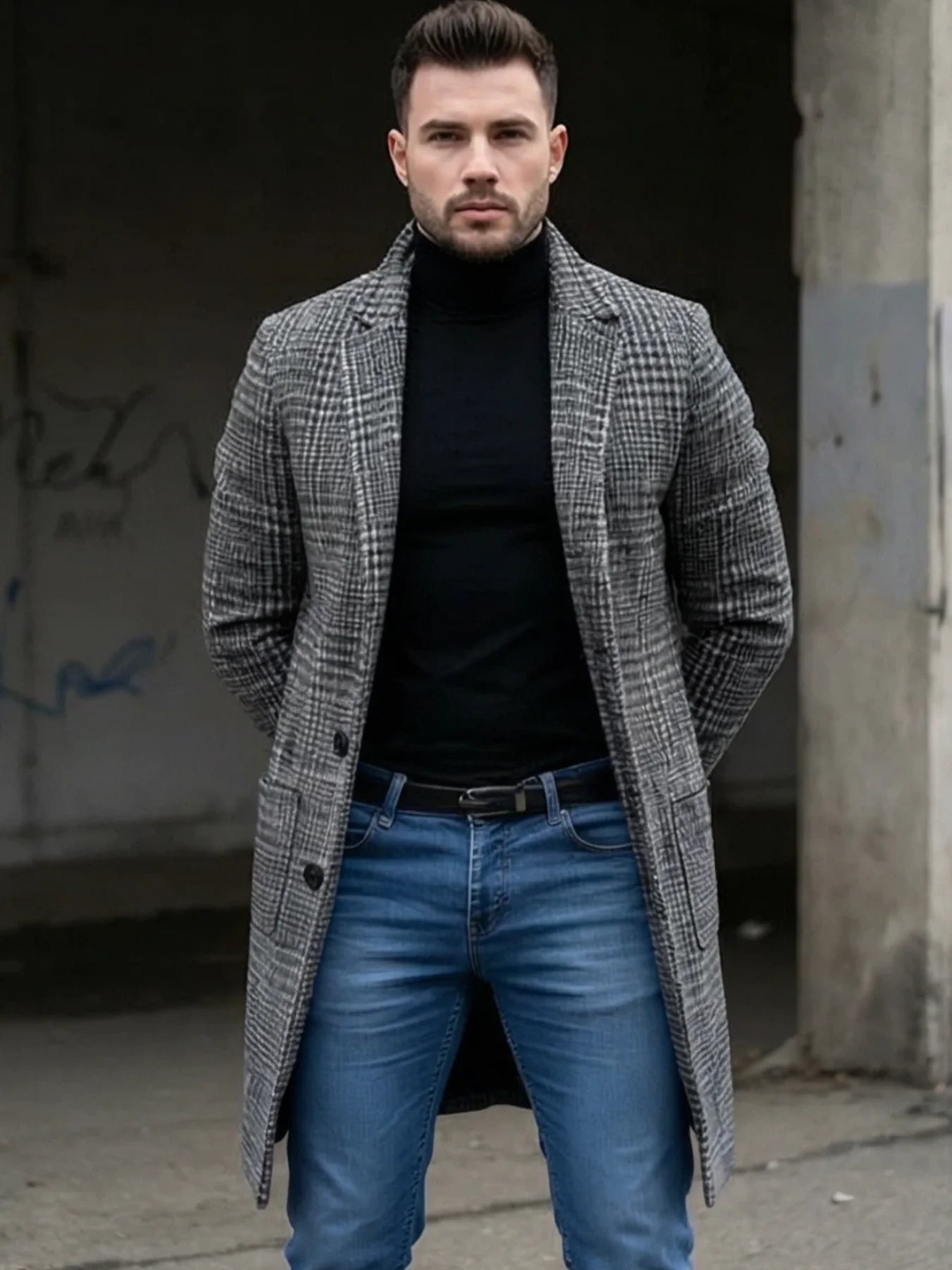 New Arrival Men's Checkered Woolen Overcoat Single Breasted Thickened With Lining Winter Commuting Outdoor Style Streetwear