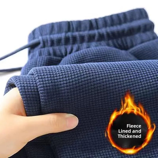 Men's Fleece Lined Sports Straight Leg Long Pants Autumn Winter Large Size Casual Comfortable Sweatpants Youth Trend Black