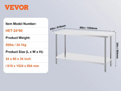 SucceBuy 4 Size Stainless Steel Prep Table Heavy Duty Metal Worktable Commercial Work Table for Restaurant and Home