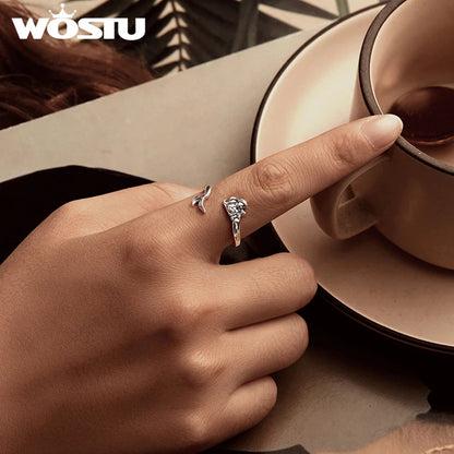 WOSTU 925 Sterling silver Mermaid Opening Ring For Women Ocean Jewelry Holiday Gift Mermaid Tail Adjust Rings Anillo Party Gift