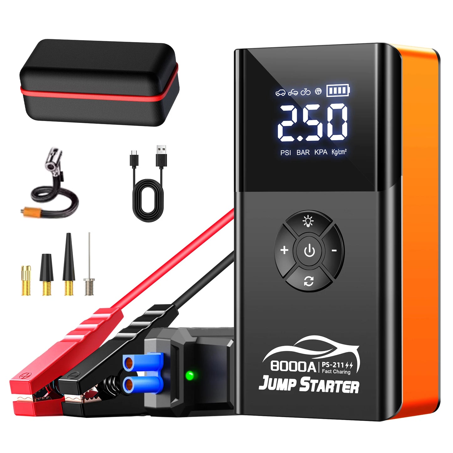 8000amp 200psi Tire Inflator Car Jumper Multifunction 12v Battery Booster Super Compressor Power Bank Jump Starter With Air Pump