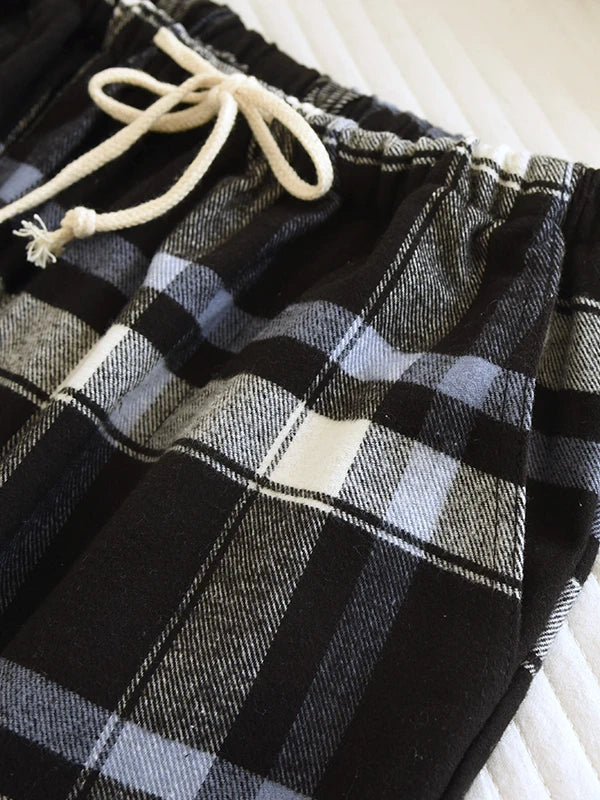 Cotton Flannel Plaid Sleepwear Loose Fit Home Pants Casual Wear for Men And Women Autumn Spring Seasonal Comfortable Long Pants