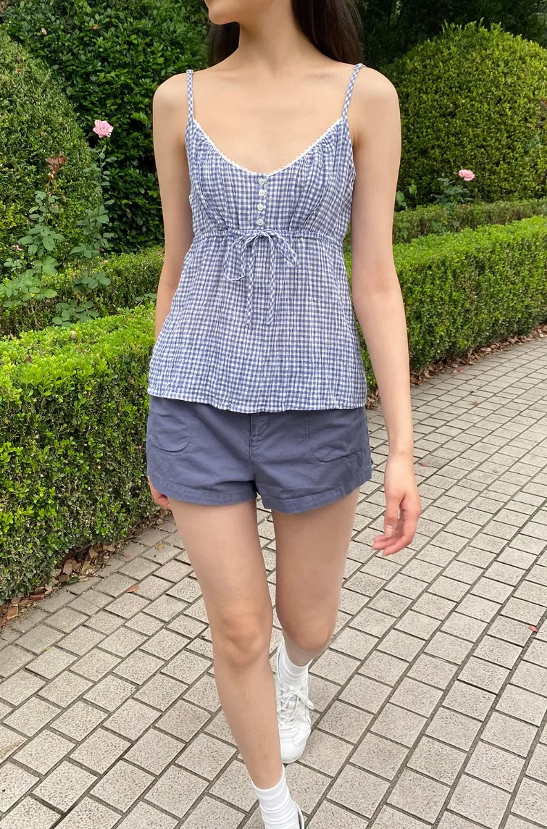 Brandy Melville Pure Cotton Three-Button Base Layer Vest Sweet Style V-Neck Sleeveless Tank Top for Women Spring Summer