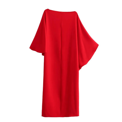 HH Women Asymmetrical Dress Solid Casual Loose Cape Style Long Dresses 2024 Woman Elegant Evening Dress vestido