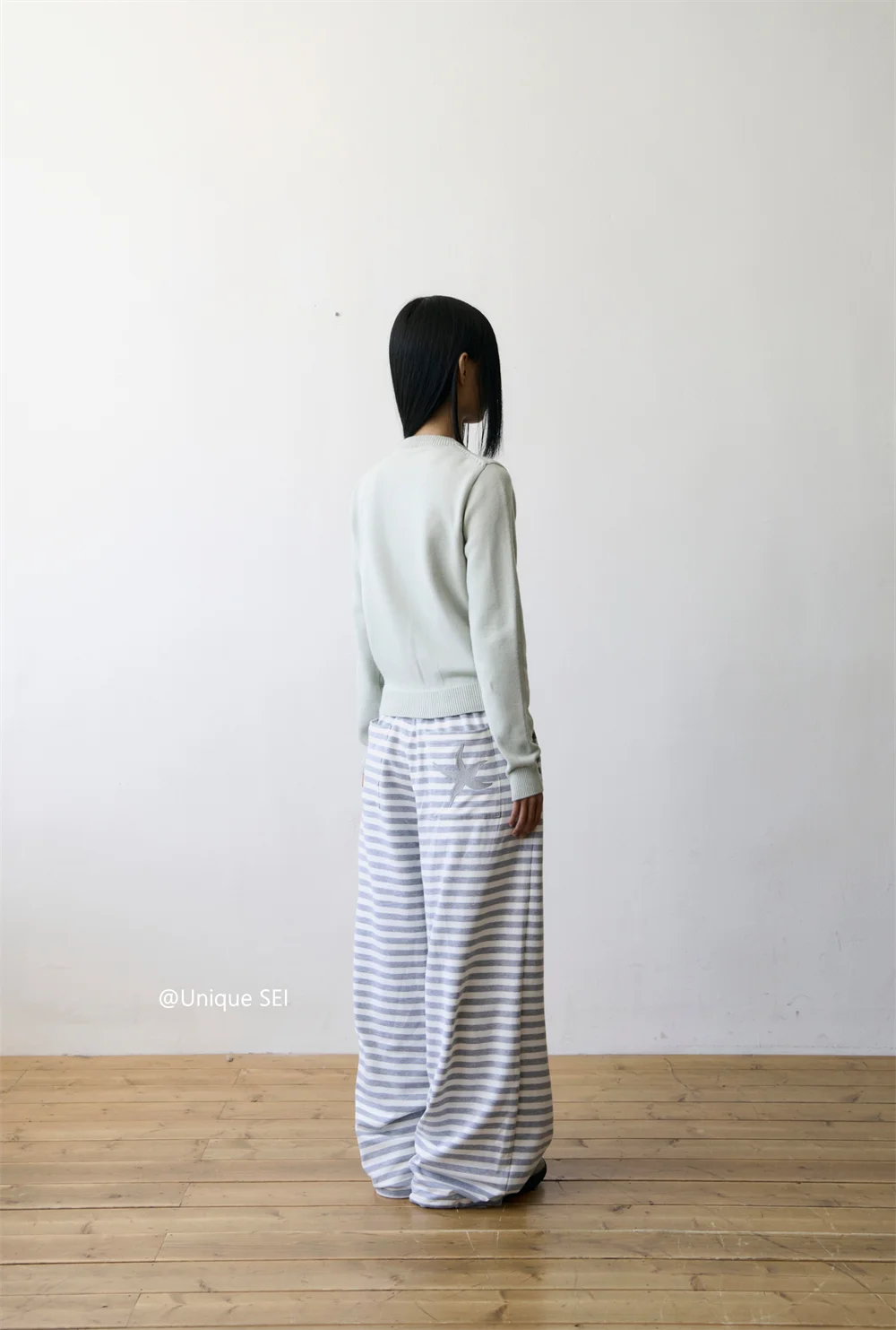Unique Street Style Korean Lazy Star Embroidery Striped Sweatpants Casual Sporty Long Trousers for Women Straight Leg Pants