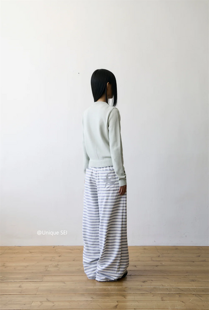 Unique Street Style Korean Lazy Star Embroidery Striped Sweatpants Casual Sporty Long Trousers for Women Straight Leg Pants