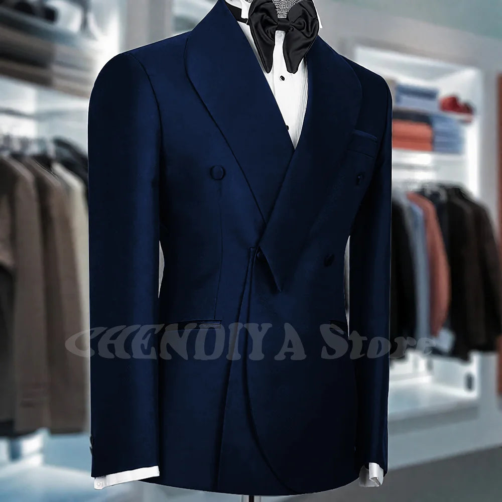 Black Suits For Men Shawl Lapel Formal 1 Piece Jacket Double Breasted Business Casual Groom Wedding Party Custom Made Blazer