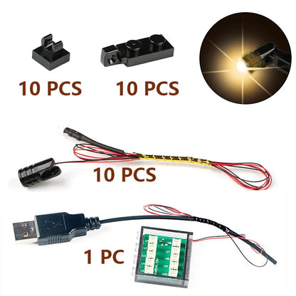 10pcs Terminal Led Searchlight MOC Light Table Lamp Multifunctional DIY Spotlight Black Building Block 1219
