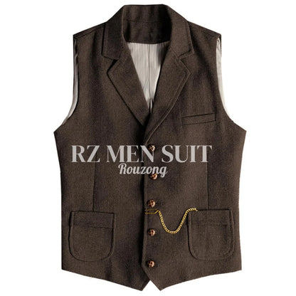 Men's Tweed Suit Vest Western Herringbone Wool Casual Waistcoat for Groomsman chaleco para hombre