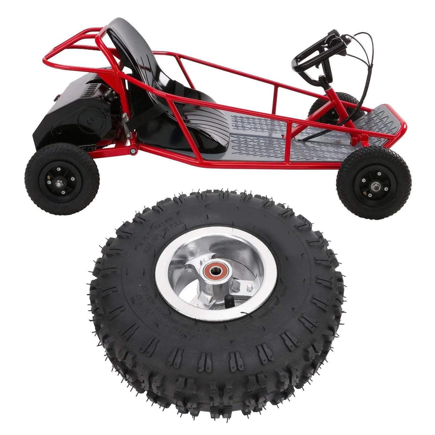 4 Inch Go Kart Tire, High Traction 4 Inch Tire with Rim, 6pr Explosion Proof, Ideal for DIY Go Karts and Mini off Road Vehicles