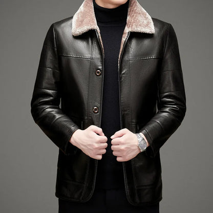 Haining genuine leather down jacket men's sheepskin jacket coat middle-aged lapel thickened plus enlarged leather jacket