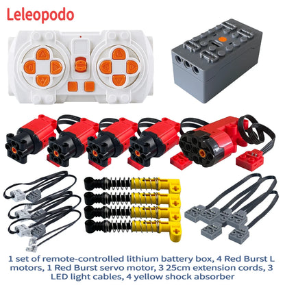 2.4G Power Functions Kit Compatible with Technic, Lithium Battery Box, L Motors Servo LED Cables Shock Absorbers for MOC Mod