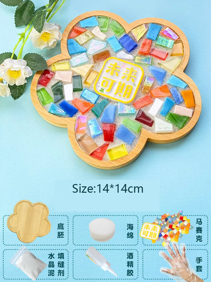 Bamboo Mosaic DIY Coasters Handmade Creative Material for Cup Mat Placemat Mosaic Crystal Craft Tool Kit Kids Gift