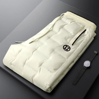 Light luxury high-end 90 white duck down down pants men's winter straight slim warm casual pants apricot color