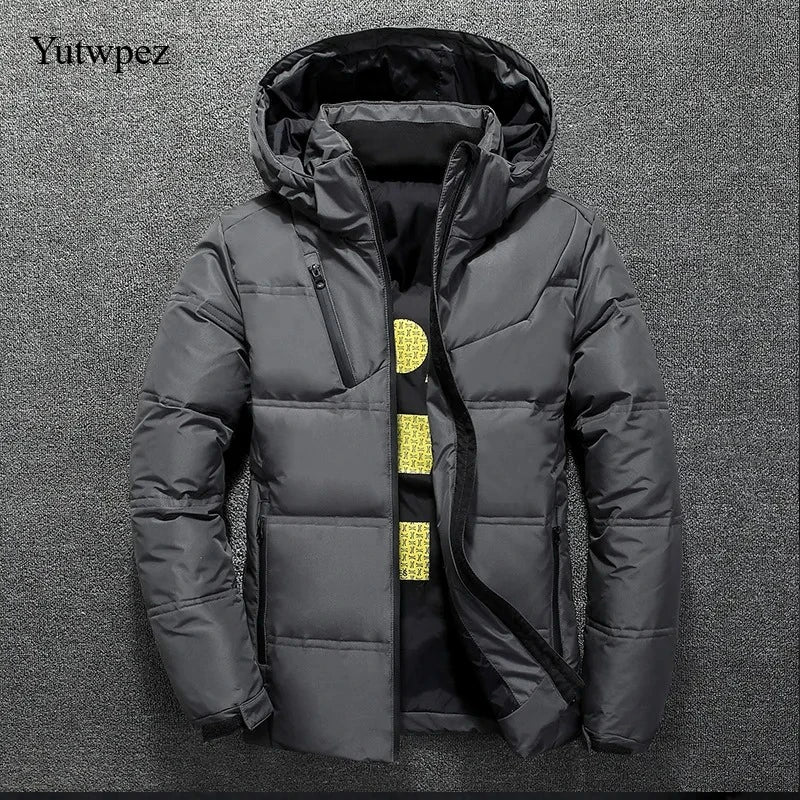 White Duck Down Jacket Men Winter Men's Coat Windproof Removable Cap Parkas Solid Color Outdoor Casual Hooded Overcoat Clothes