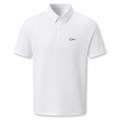 men's summer short sleeved sports polo shirt letter printed breathable t-shirt with air holes casual fashionable men's clothing