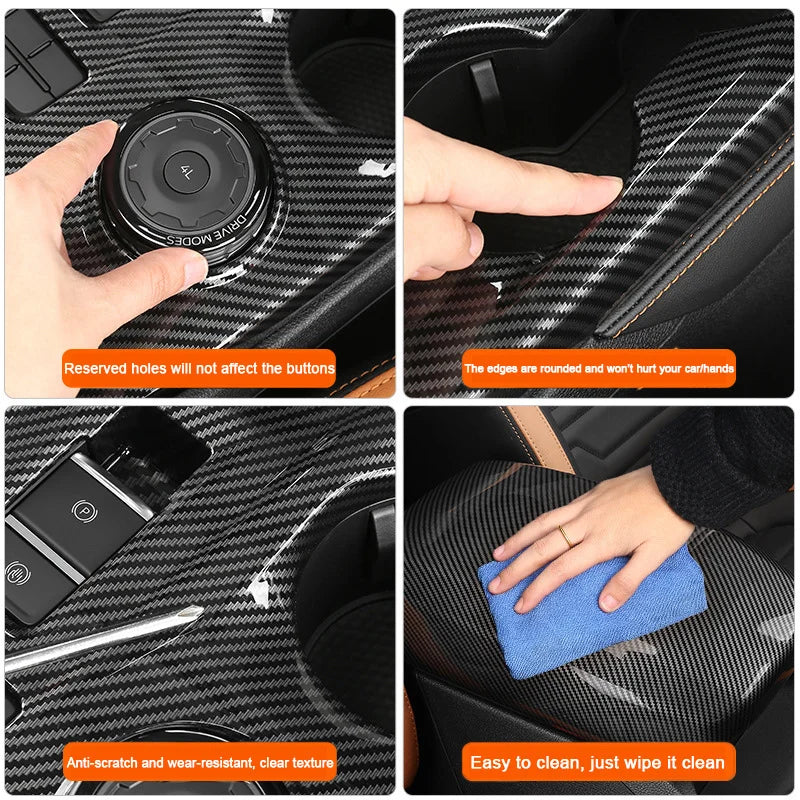 Carbon Fiber Car Interior Overlay Accessories For Ford Ranger Raptor Wildtrak T9 2022-2025, Central Gear Shift Panel Door Trim