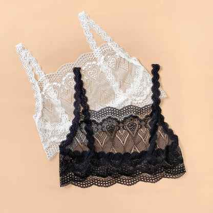 Low-Neck Lace Strap Vest Women's Sexy Backless Bralette Prevent Exposure Front Chest Back Design Short Length Casual Style