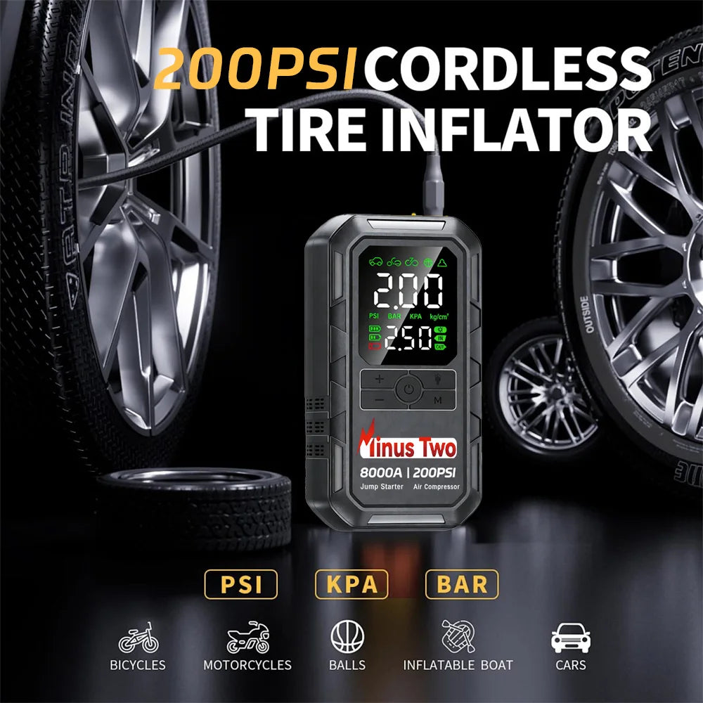 Jump Starter with Air Compressor 8000A Portable Car Battery Booster (7.5 Gas/6L Diesel) with 160PSI Auto-Shutoff Tire Inflator