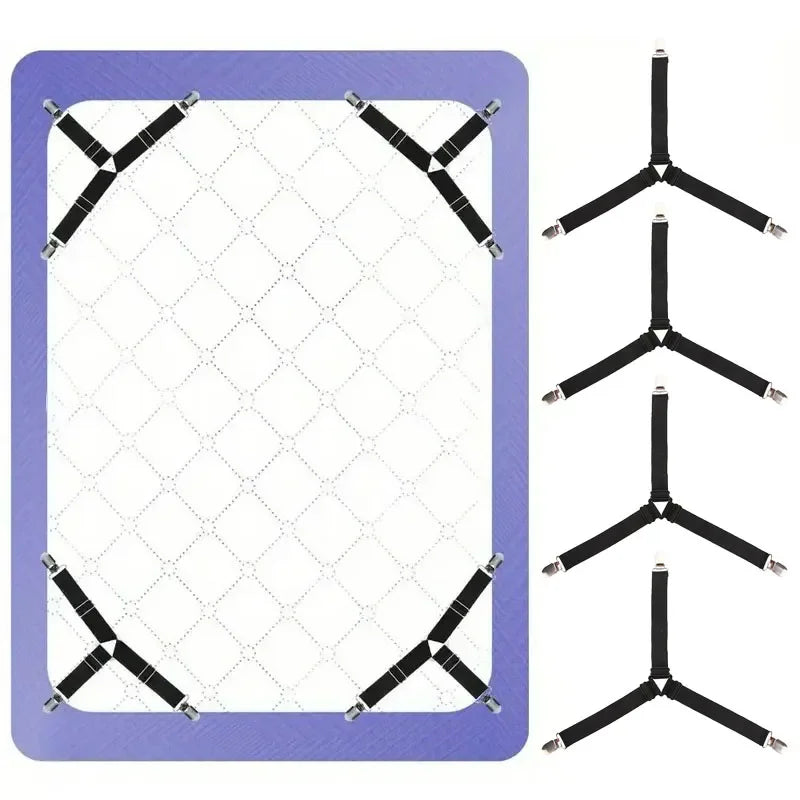 4Pcs Bed sheet strap, adjustable elastic fastener, with metal clip, fixed and fixed bed frame, easy-to-install strap mattress