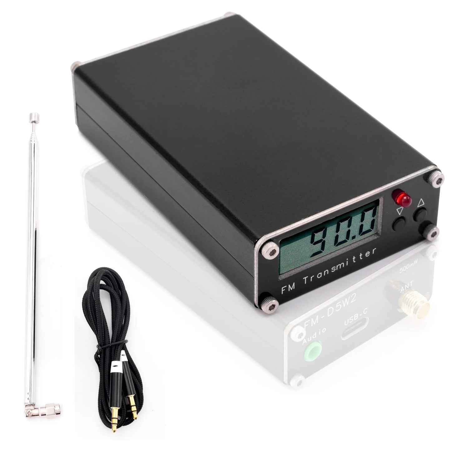 2KM 0.5W FM Transmitter 76M-108Mhz Digital Display Stereo FM Transmit TYPE-C USB Churches CAR Radio Broadcast Campus Station