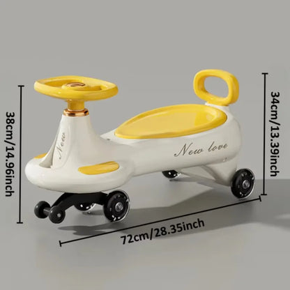 Kids Wiggle Car Ride On Toy with Music & Light Anti-Tip Design 360° Swivel Wheels Storage for Boys Girls Outdoor Playground
