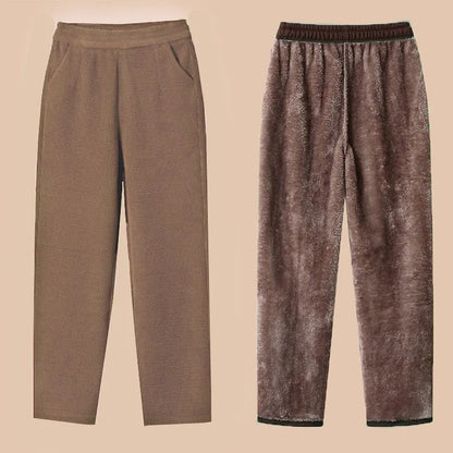 Thickened Fleece Lined Corduroy Winter Pants for Mom High Waist Loose Fit Straight Leg Warm Casual Trousers for Women over 40