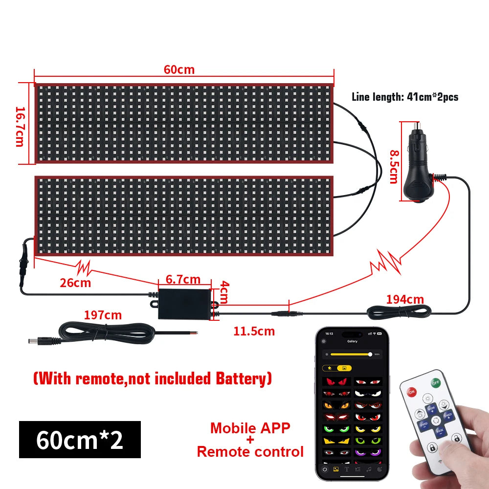 24V Truck Devils Eye Ambient Light LED Matrix Pixel Panel Board Windshield Display DIY Devil eye Animation by App Remote Control