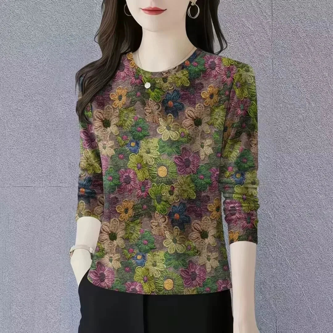 Fashionable Long Sleeve round Neck Base Shirt Women's New Arrival Autumn Mommy Clothes Belly Cover Trendy T-Shirt Casual Style