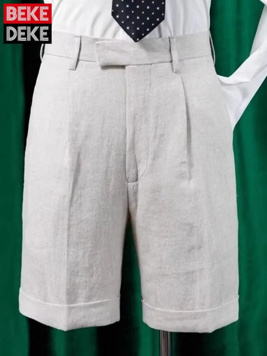Office Men Work Summer Suit Shorts Japanese Style Solid Color High Street New Knee Length Trousers Male Straight Casual Shorts