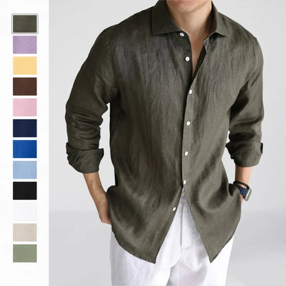 Men's Linen Shirt Cotton Blend Long Sleeve Button Down Casual Loose Fit Summer Breathable Tops Old Money Aesthetic Solid Color
