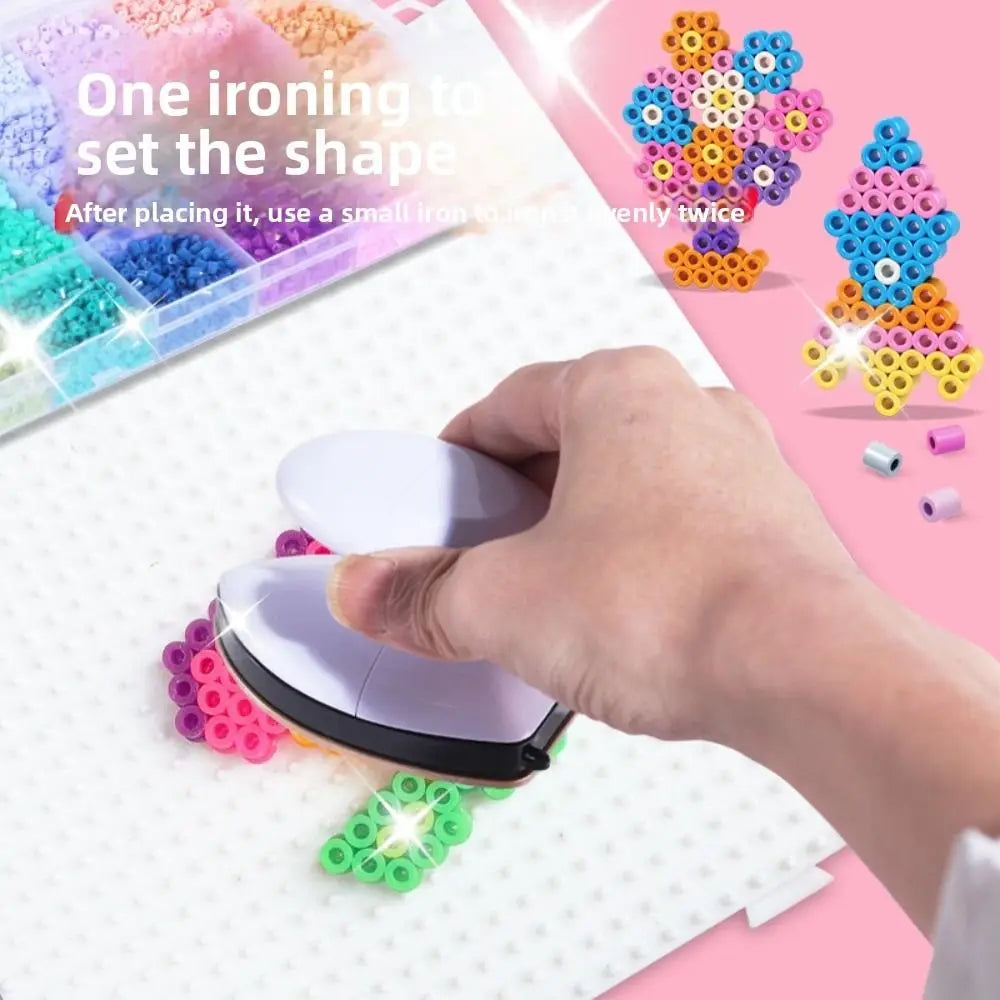 Colorful Bean Splicing Material Package DIY Pegboard Sheets Bean Splicing Tool Iron Storage Box Iron-on Bead Craft Kit Kids Gift